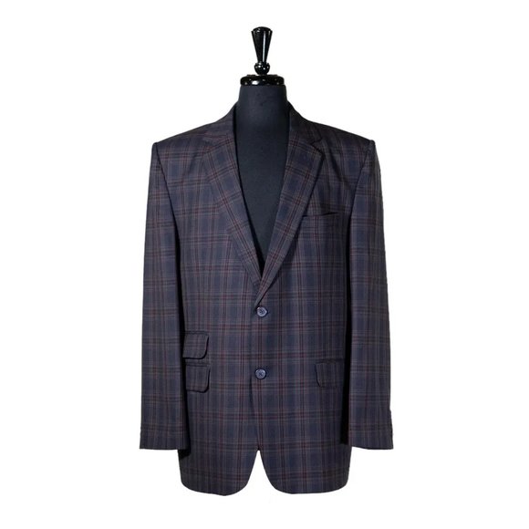 Mens Blazer Blue Green Red Tartan Plaid Wool Formal Suit Jacket Sport Coat 44R